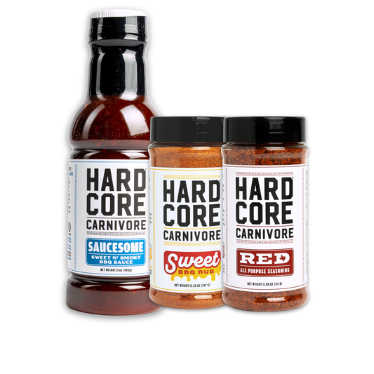 BBQ PACK: Hardcore Carnivore Red, Sweet BBQ seasoning, & Saucesome sauce