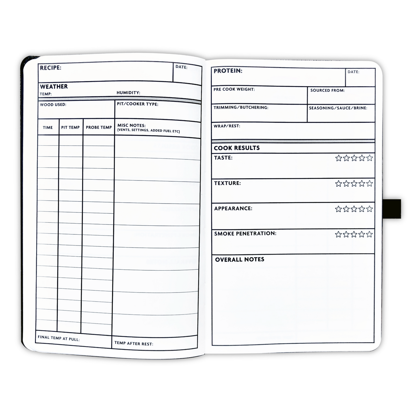 Pitmaster Log Book with blank recipe templates