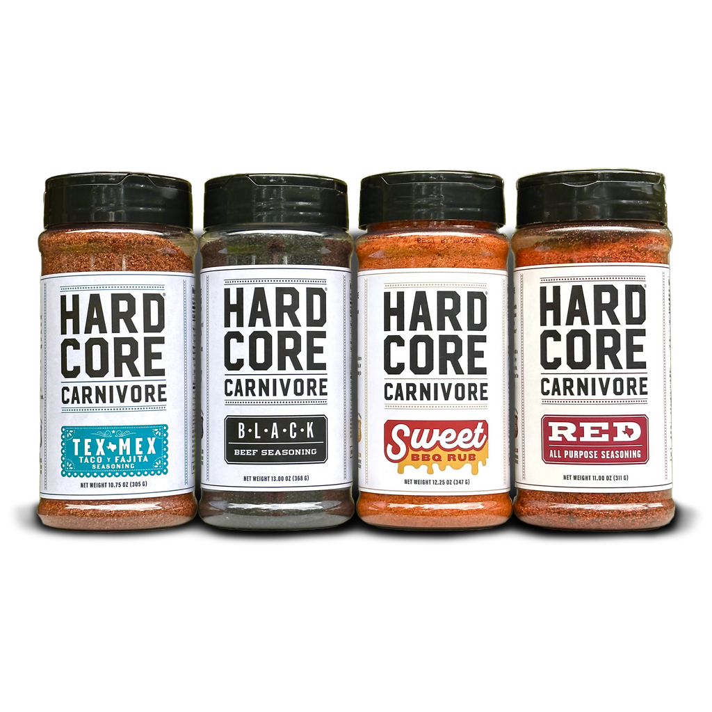 CORE PACK: Hardcore Carnivore Black, Red, Tex Mex & Sweet BBQ seasoning